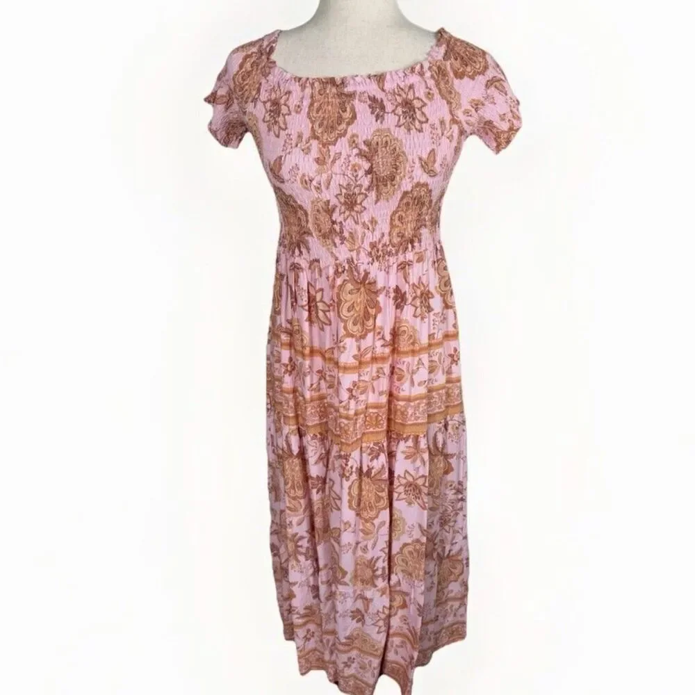 Vici Pink and Orange Pleated Midi Sundress - Picture 2 of 7